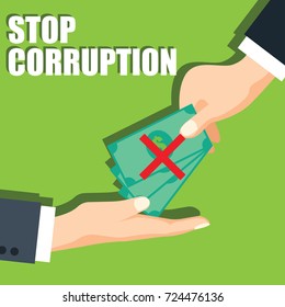 stop corruption concept businessman hand refusing corruption money, vector illustration