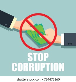 stop corruption concept businessman hand refusing corruption money, vector illustration