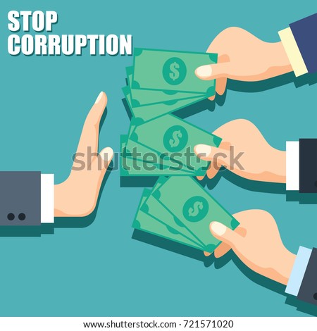 stop corruption concept businessman hand refusing corruption money, vector illustration
