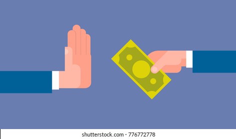 Stop Corruption Concept Hand Giving Business Man Money Flat Vector Illustration