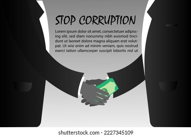 paren la ilustración del concepto de corrupción, dando soborno a mano dándole la mano al titular del espacio de copia