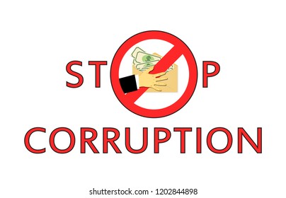 Stop corruption. The concept of the transfer of the money shadow. Money bribe. Hidden wages in the envelope without paying tax. Vector flat illustration.