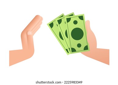Detengan la corrupción. Dar Dinero A Mano. Cartel anticorrupción. Ilustración de material vectorial.