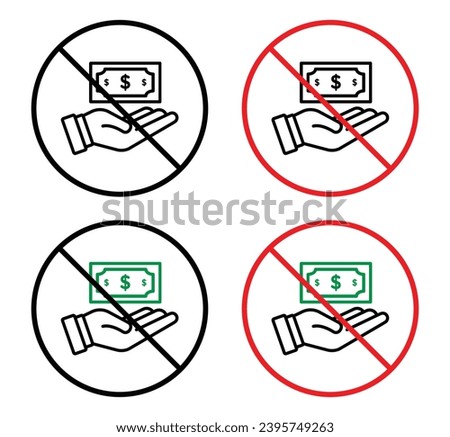Stop Corruption icon. no illegal money laundering or bribery symbol set. black money prohibition or corruption ban vector line logo.  stop or deny corruption bribe sign.