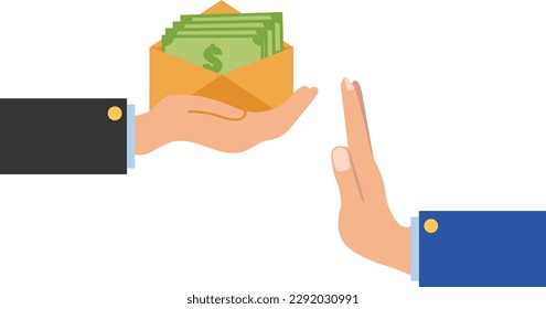Stop corruption icon on white background. anti bribery concept. Business man refusing money offered sign. flat style.