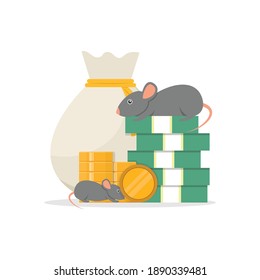 Stop corruption, money and mouse, flat design vector illustration