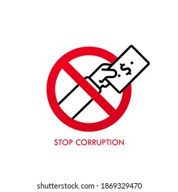 Detengan la corrupción. No hay corrupción. Señal de prohibición de corrupción. Día Internacional contra la Corrupción. Signo de prohibición. Ilustración del vector