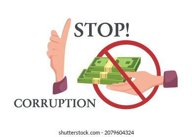 Detengan la corrupción. Afiche o publicación en Internet. Ilustración de dibujos animados.