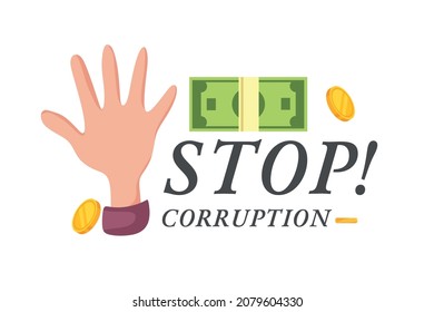 Detengan la corrupción. Afiche o publicación en Internet. Ilustración de dibujos animados.