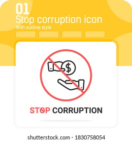 Beenden Sie die Bestechung mit einem Symbol mit dünner Kontur einzeln auf weißem Hintergrund. Design-Vorlage für Vektorgrafik-Bildzeichen für Webdesign, Apps, Software, Druckauslastung und alle Projekte