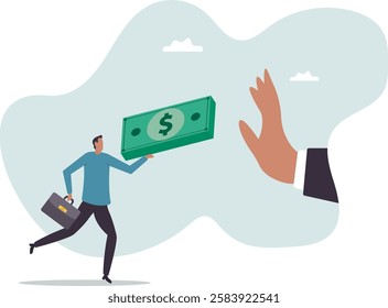 Stop Corruption, refusing to take bribery money.business concept.flat character.