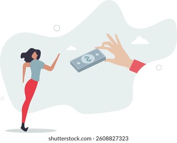 Stop Corruption, refusing to take bribery money concept.flat character life .