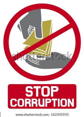 stop corruption sign (hand giving money)