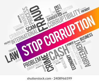 Stop Corruption text word cloud, social concept background