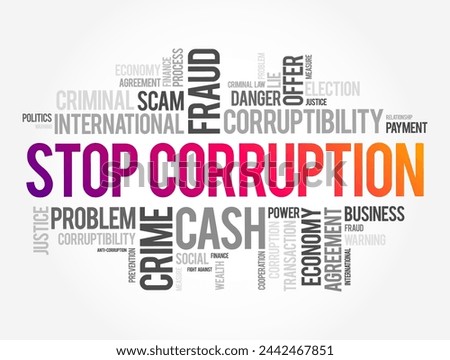 Stop Corruption text word cloud, social concept background