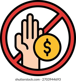 Acabar com o design de vetores de corrupção em estilo moderno, consciência antissuborno e conceito de prevenção de crimes financeiros. Ícone Linha Preenchida