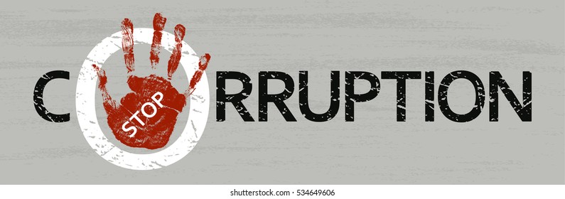Pare com a corrupção. Ilustração plana vetorial. Carimbo com texto parar corrupção dentro.