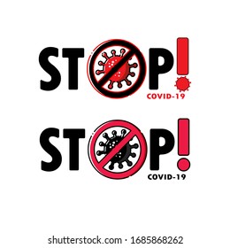 Stop Covid 19 corona virus logo flat on color background, Stop Covid 19 corona virus icons, Stop Covid 19 corona virus icon vector graphics.