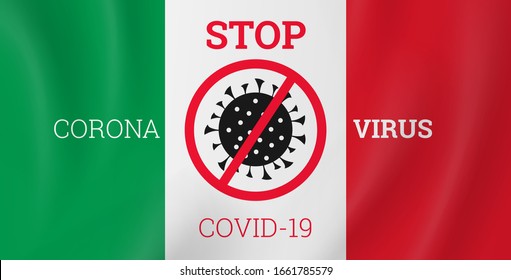 stop covid 19 coronavirus  on italian flag background vector illustration
