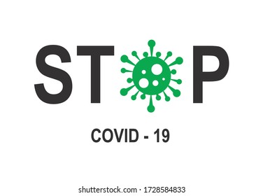 stop covid - logotipo de 19 con vector de icono de virus verde