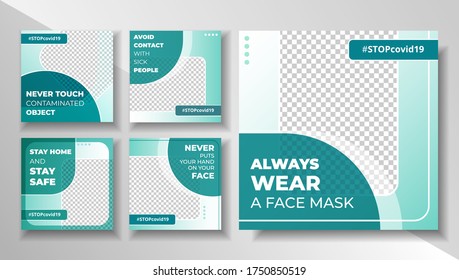 Stop Covid 19 Modern Editable Template For Social Media Post Banner, Vector Design For Promotional Social Media Advertising Post Banner Template.
