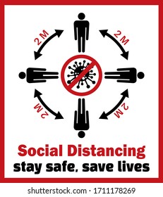 Stop covid 19 sign, by keep social distancing. Vector illustration.