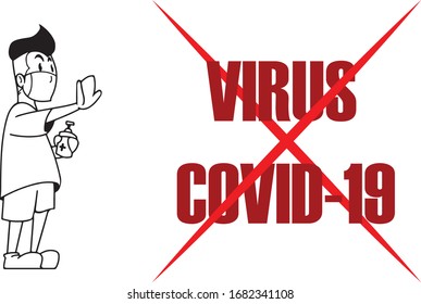Stop the Covid 19 Virus by Protecting Yourself By wearing a mask and washing your hands with alcohol gel on white background
