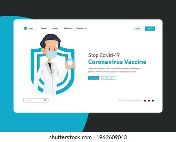 Stop covid coronavirus vaccine landing page design. Vector graphic illustration.