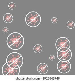 Stop Covid Covid-19 Asian Flue Grey Virus Restrictions Backdrop. Pandemic Gray Sick Red Danger Sign Test Forbidden Vector. Healthcare Coronavirus Silver Negative Epidemic Quarantine Illustration.
