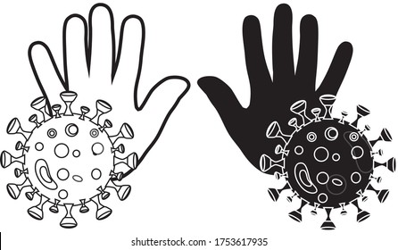 Stop the covid virus with palm of hand stop gesture symbol  vector illustration