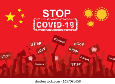 Beenden Sie die Covid-19 (2019-nCoV) Demonstration, Protest. Coronavirus-Alarm. Gefährliches Virus