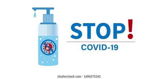 Stop Covid-19 with Alcohol Hand sanitizer bottle for people washing hands to help stop spreading outbreak.Protect you