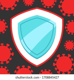  Detenga Covid-19. Fondo con molécula de escudo y coronavirus. Protección contra nuevos virus.