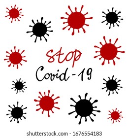 Stop Covid-19, banner template of infection prevention with handwritten lettering. The world pandemic of coronavirus disease 2020. Stock vector illustration isolated on white background.