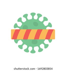 stop covid19 concept, coronavirus symbol with danger tape icon over white background, flat style, vector illustration