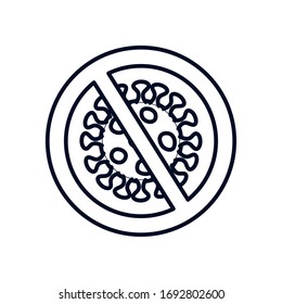stop covid19 concept, forbidden sign with coronavirus symbols icon over white background, line style, vector illustration