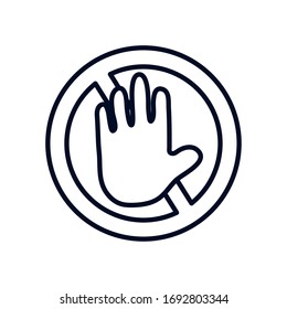 stop covid19 concept, forbidden sign with stop hand icon over white background, line style, vector illustration