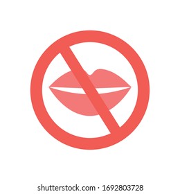 stop covid19 concept, forbidden sign to kiss icon over white background, flat style, vector illustration
