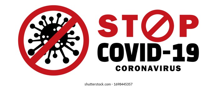 Stopp Covid-19 Konzept einzeln auf weißem Hintergrund. Zeichen & Symbol, Stopp Virus Logo, Coronavirus COVID-19. Virus stammt aus China. Vektorillustration Illustration.