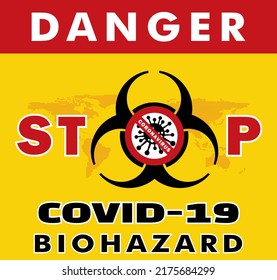 Stop Covid-19 Concept Isolated On Yellow Background. Sign Symbol Stop Virus Coronavirus Covid -19. Disease Prevention, Coronavirus Outbreak. Stay Away From The Danger Zone. Virus Wuhan From China. 