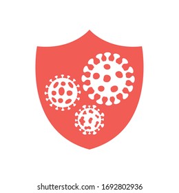 stop covid19 concept, shiel with coronavirus symbol icon over white background, flat style, vector illustration