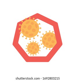 stop covid19 concept, sign with cornavirus symbol icon over white background, flat style, vector illustration
