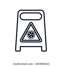 stop covid19 concept, warning floor sign with coronavirus symbol over white background, line style, vector illustration
