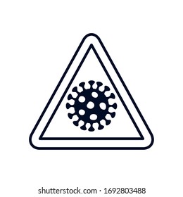 stop covid19 concept, warning sign with coronavirus symbol over white background, line style, vector illustration