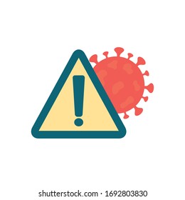 stop covid19 concept, warning sign and coronavirus symbol icon over white background, line style, vector illustration