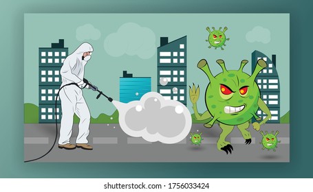 Stop Covid-19 Coronavirus by Disinfect vector illustration template