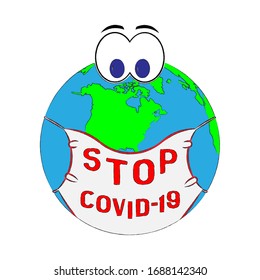 Stop COVID-19. Coronavirus On Planet Earth In A Medical 
Protective Antimicrobial Mask.