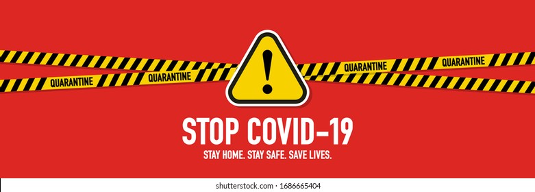 Stop Covid-19 Coronavirus quarantine concept. Yellow and black stripes collections for protect yourself and help prevent spreading the virus to others. Novel Coronavirus (2019-nCoV). Vector.