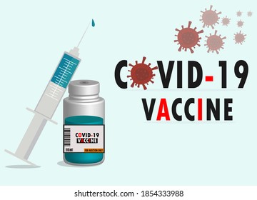 Stop the COVID-19 or coronavirus that is currently pandemic as a vector illustration with a vaccine and syringe. Plague idea.