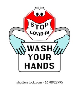 Stop COVID-19. Hand Washing Sign. Wash Your Hands Signs 
For Kids (washing Your Hands Stops The Spread Of Germs)